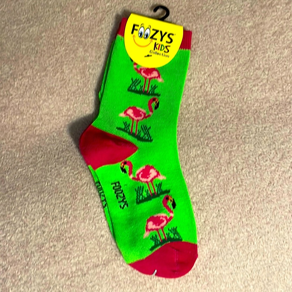 Foozys Girls Green and Pink Flamingo socks